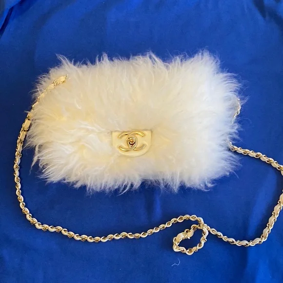 New Chanel white fur bag